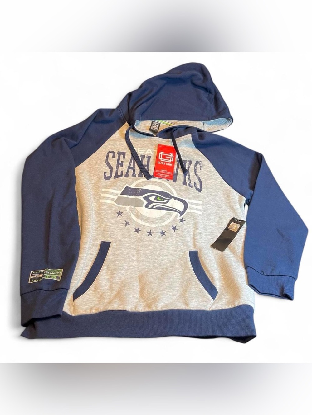 NFL Seattle Seahawks Gray and Navy Crewneck Hoodie